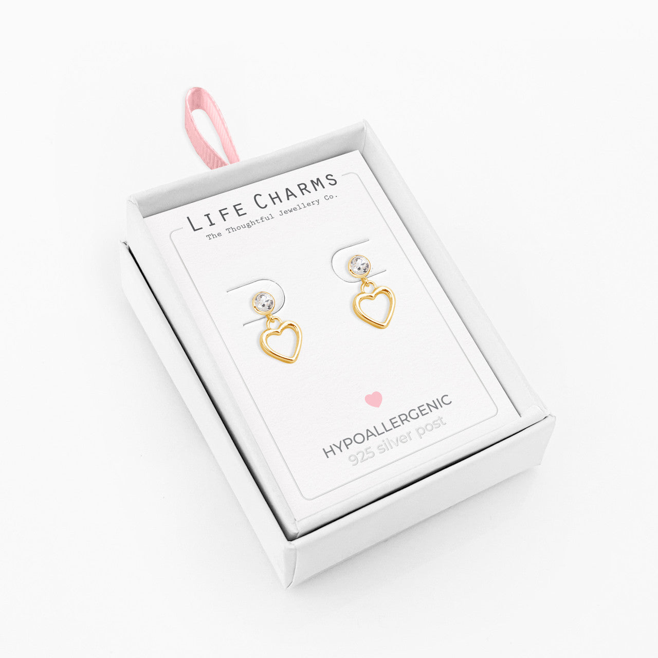 Gold open heart drop stud earrings