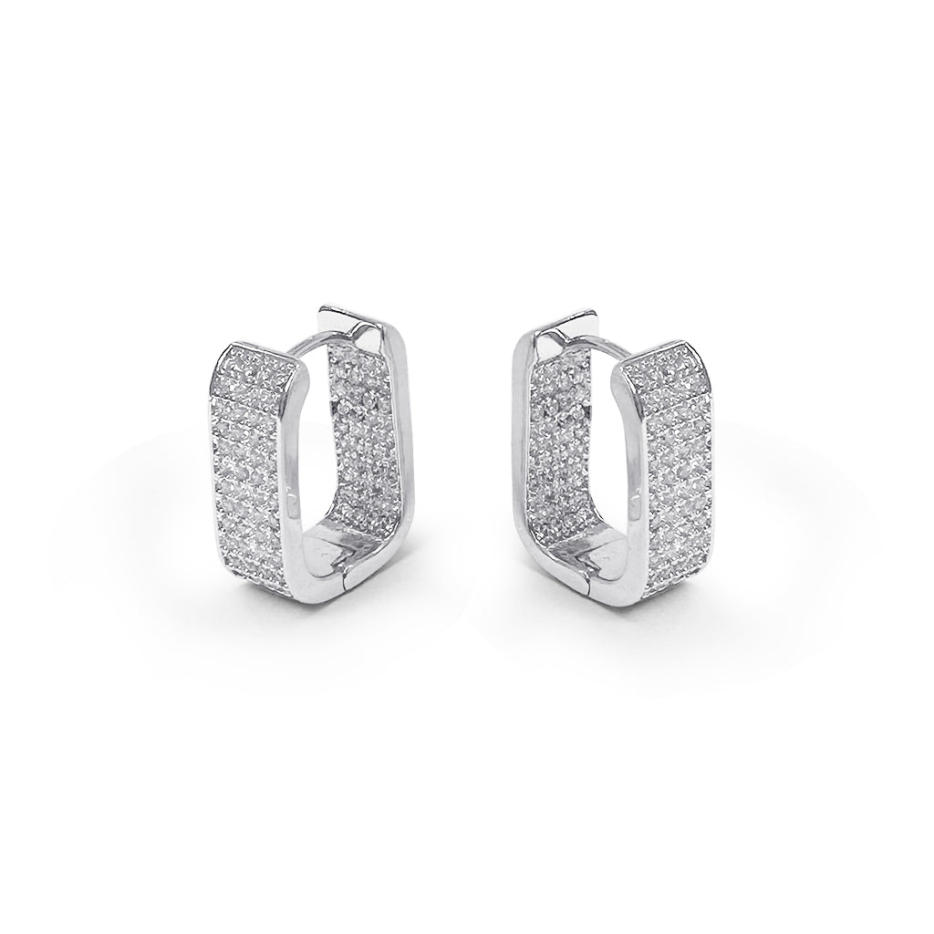 Sparkling rectangle huggie earrings in silver