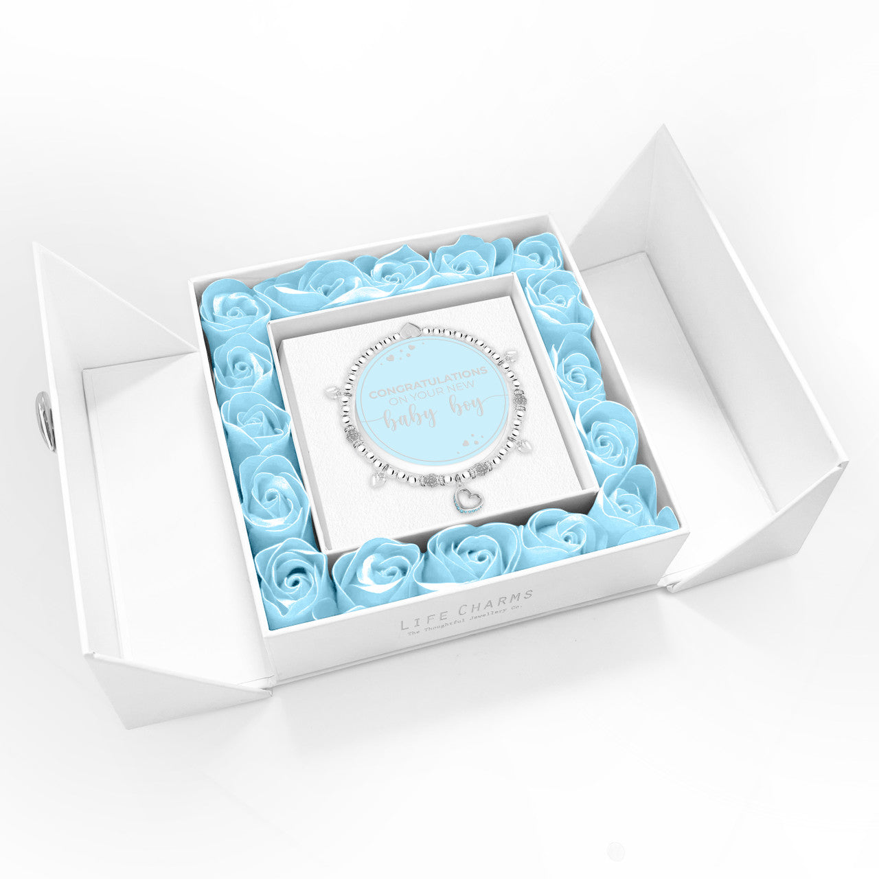 Baby Boy - Sparkling heart charm bracelet in flower box