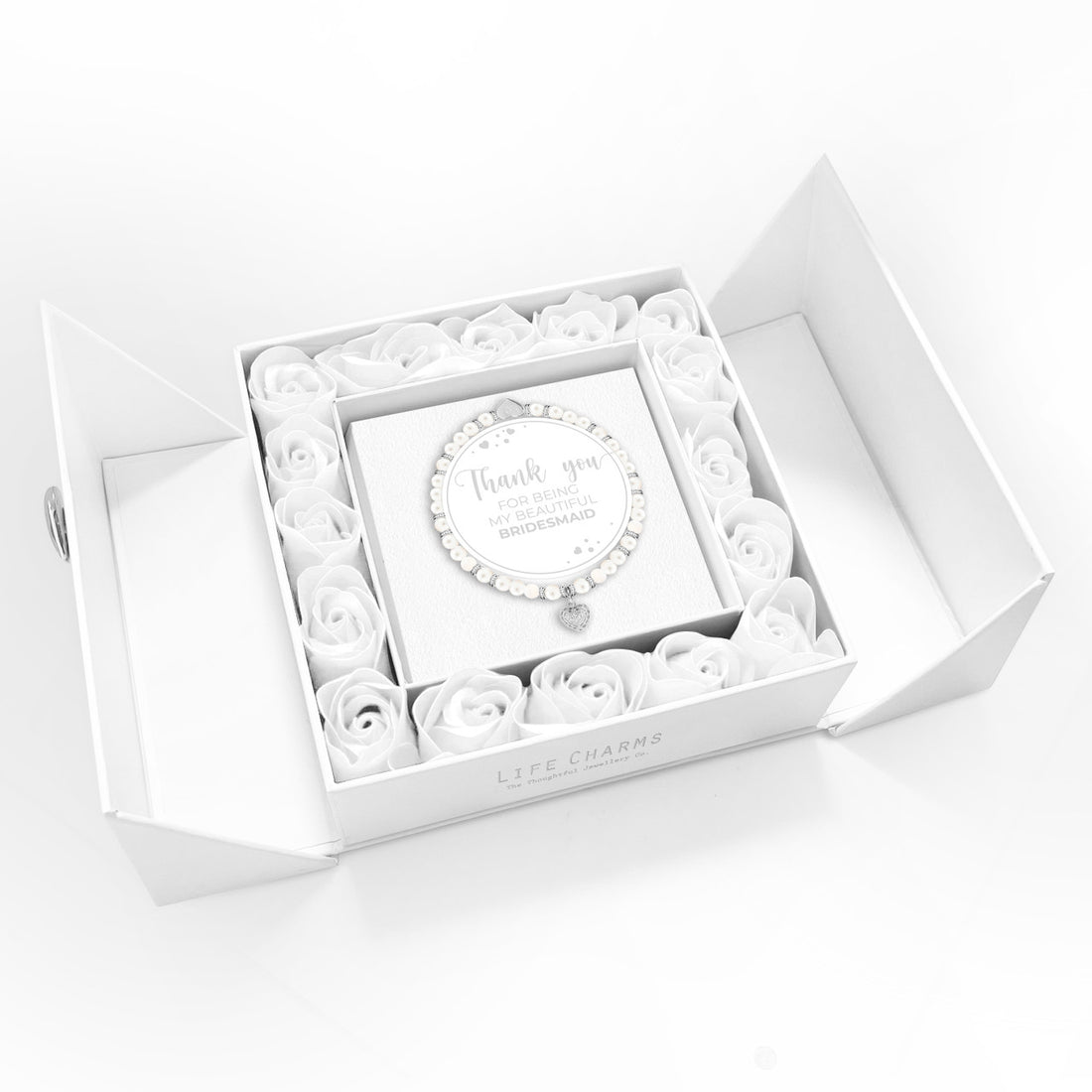 Thank You Bridesmaid - Freshwater pearls charm bracelet in flower box