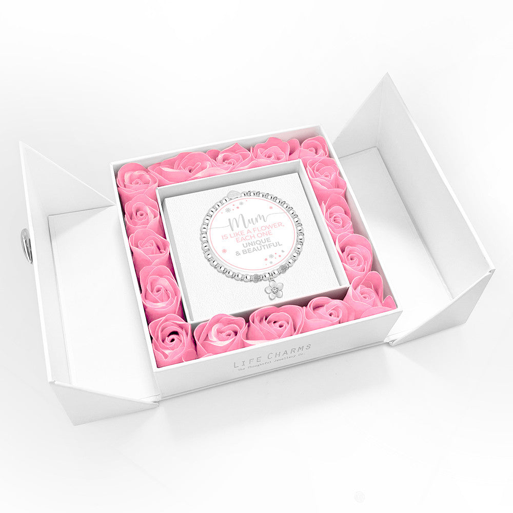 Mum like a flower - Sparkling bracelet in elegant pink flower box