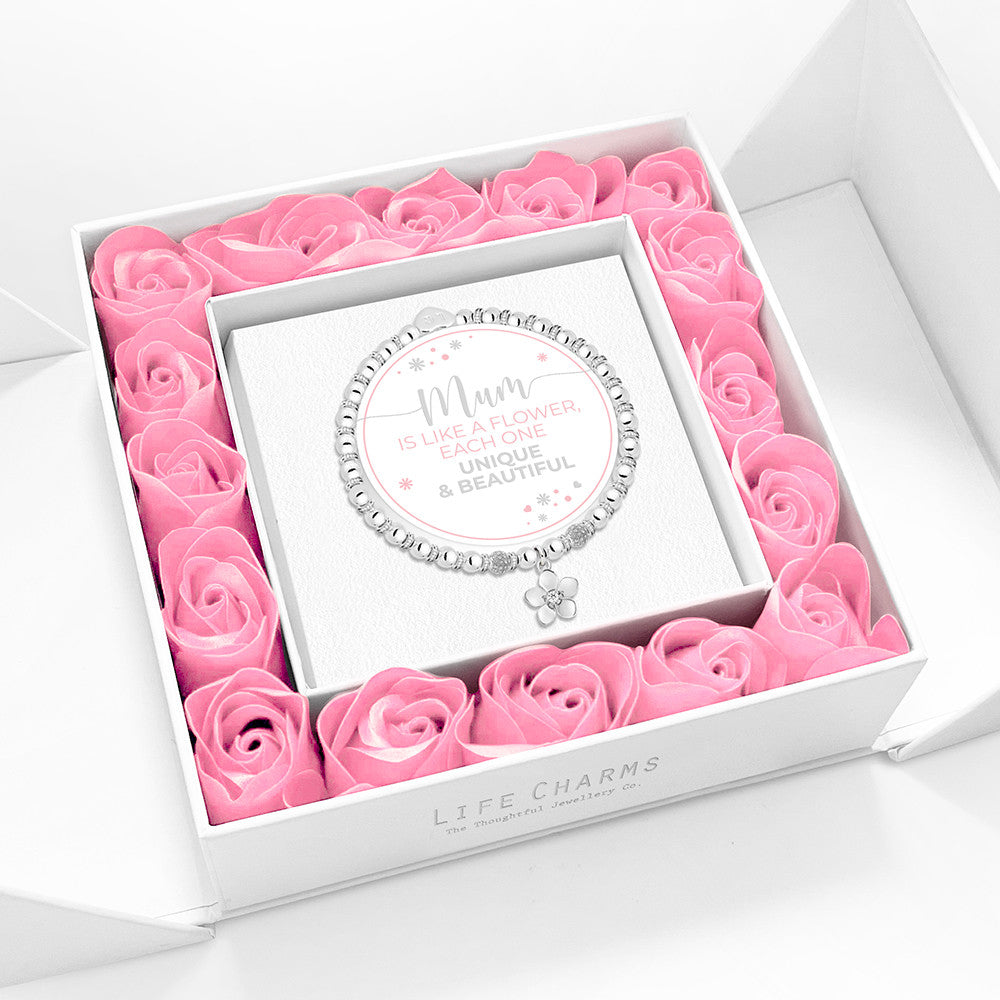 Mum like a flower - Sparkling bracelet in elegant pink flower box