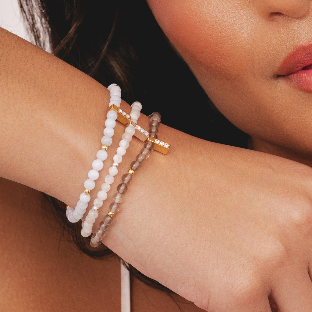 Moonstone & silver beads healing crystals bracelet