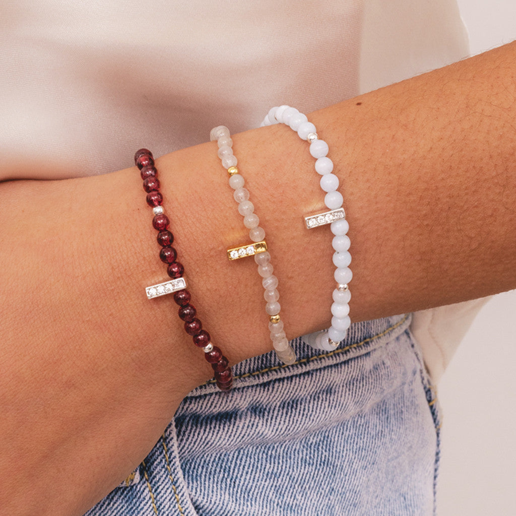 Aquamarine & silver beads healing crystals bracelet