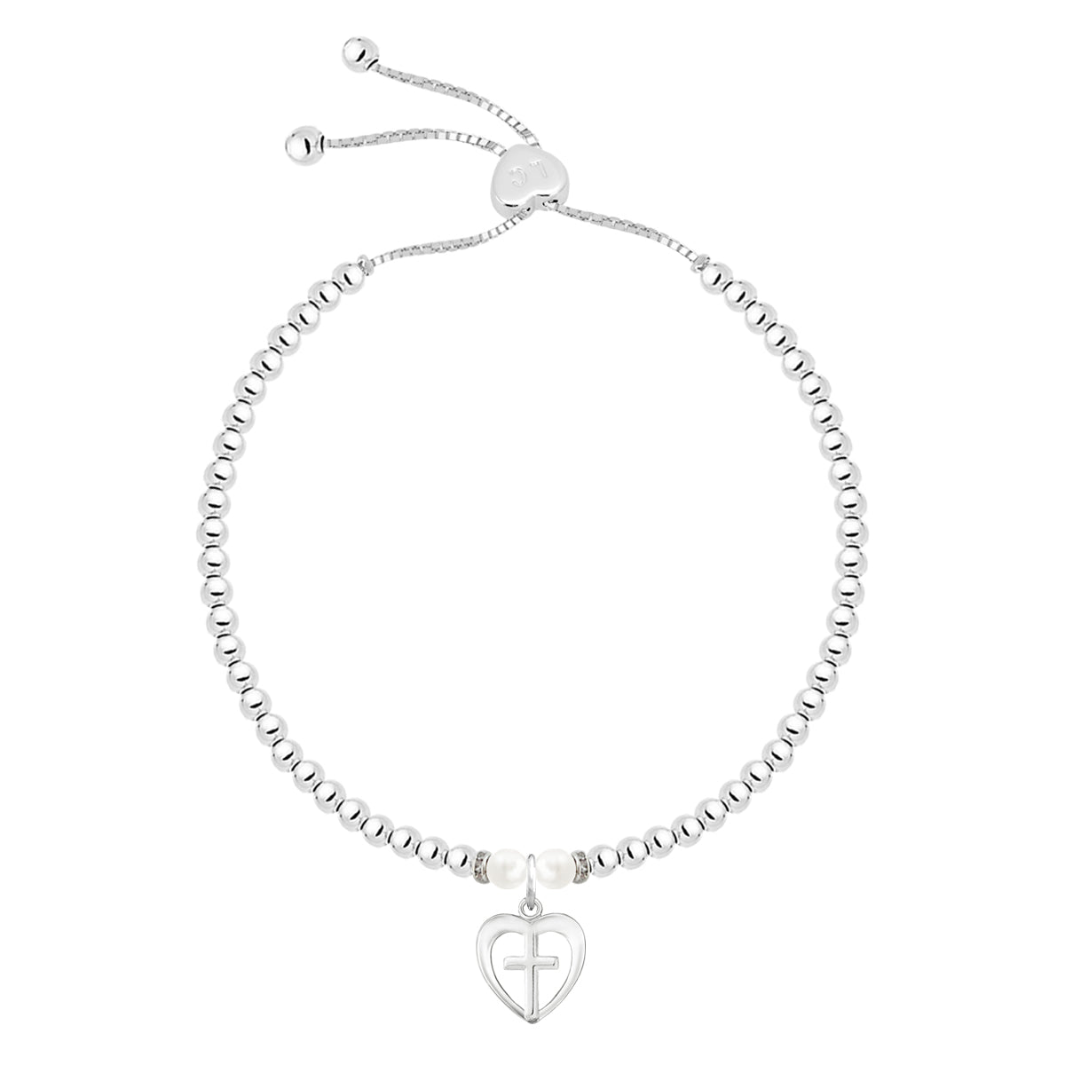 Silver and freshwater pearls Confirmation Day charm bracelet