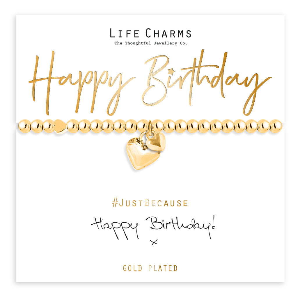 Happy Birthday gold hearts charm bracelet