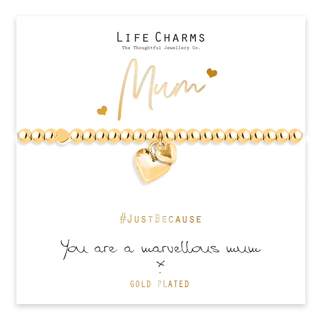 Marvellous Mum gold hearts charm bracelet