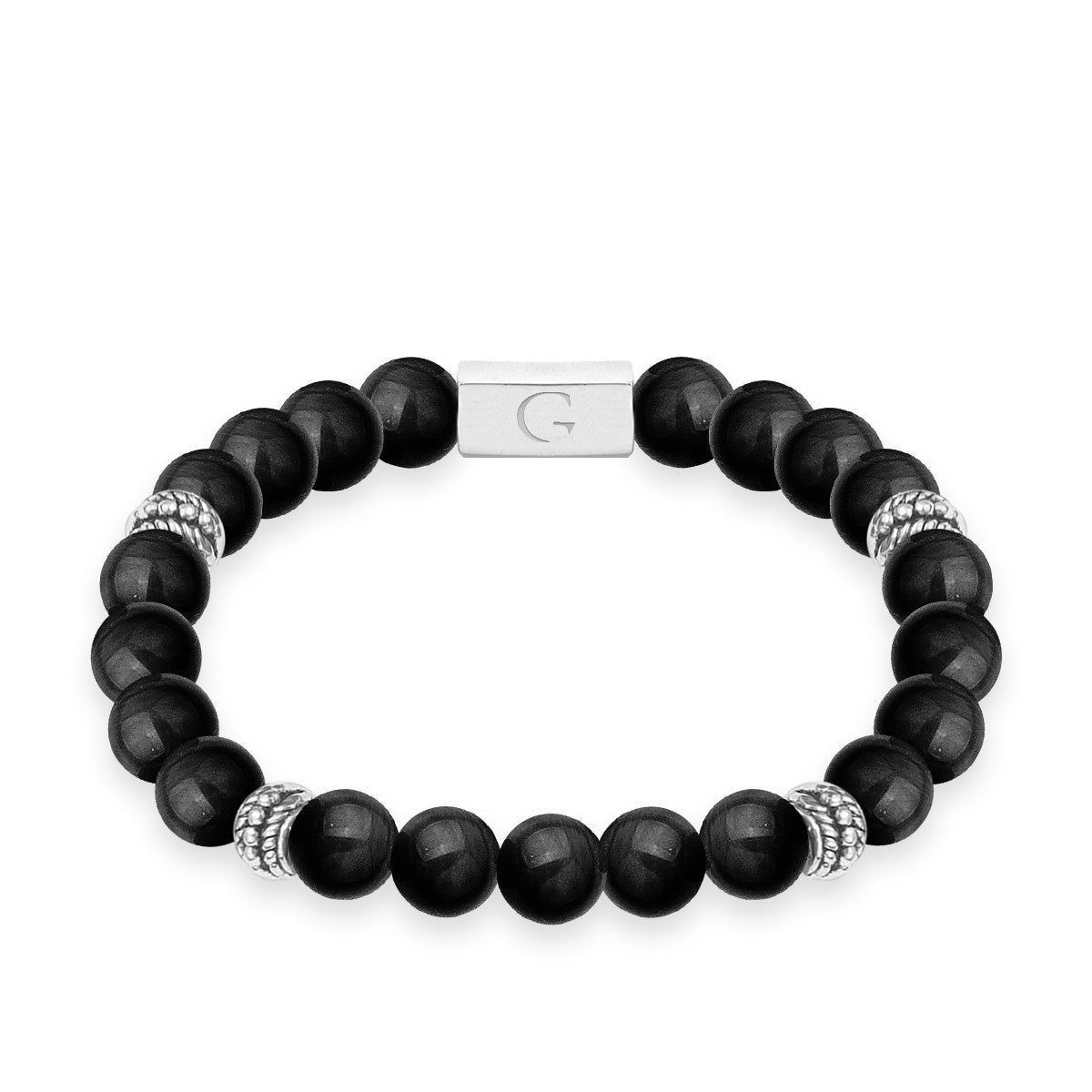 Black agate semi precious beaded elastic bracelet - The best dad