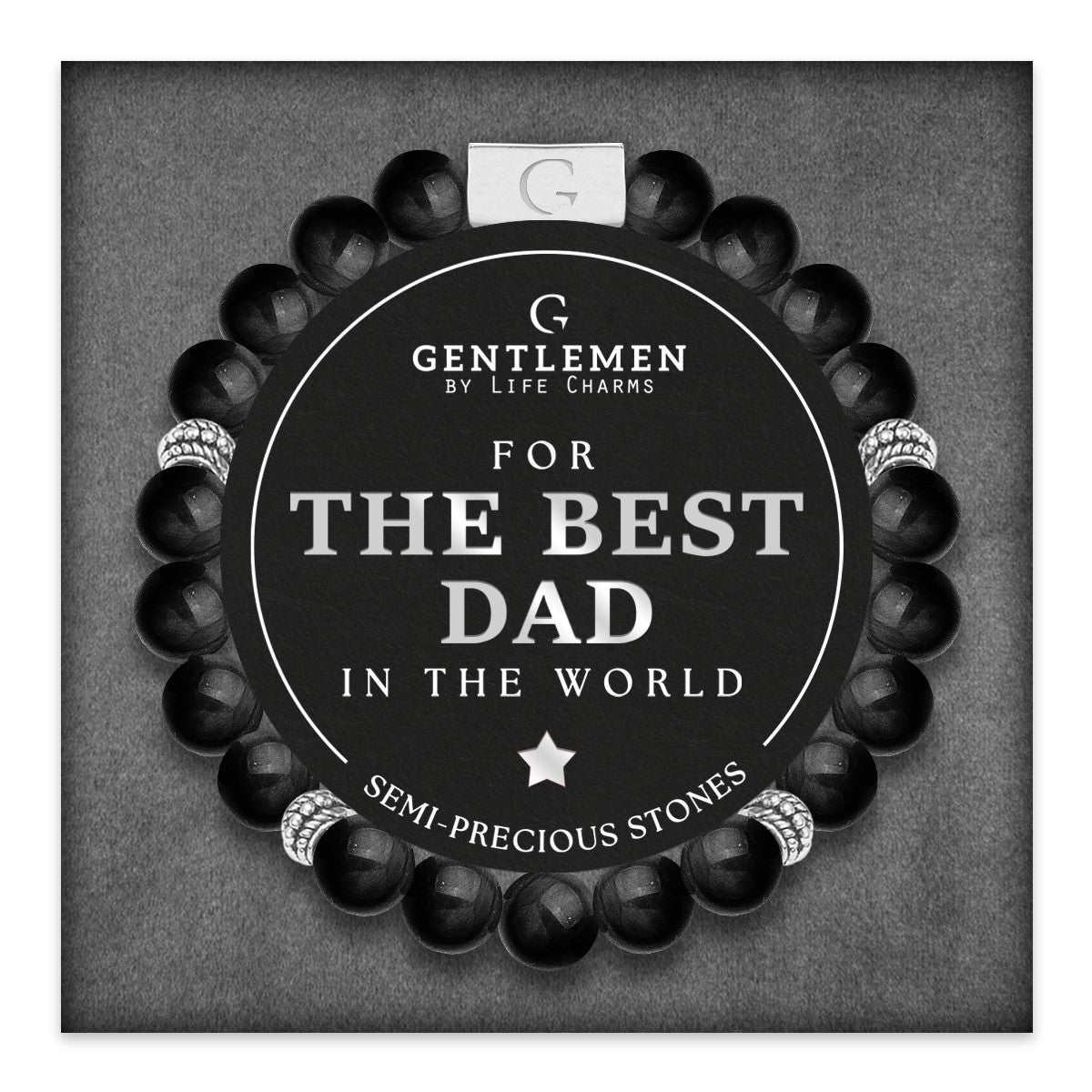 Black agate semi precious beaded elastic bracelet - The best dad