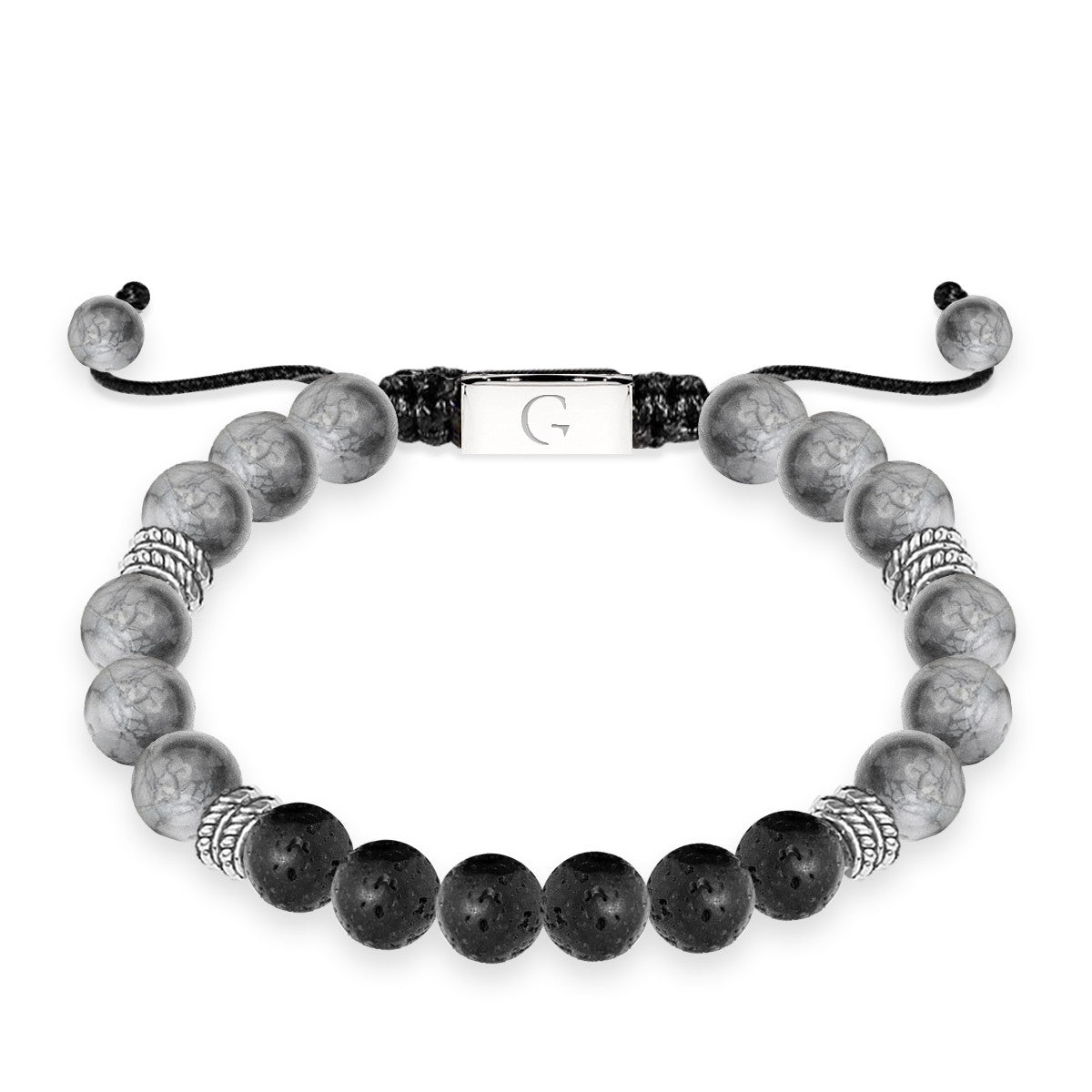 Grey jasper & lava stone semi precious beaded adjustable bracelet - The best dad