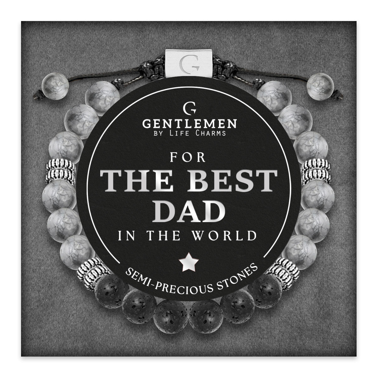 Grey jasper & lava stone semi precious beaded adjustable bracelet - The best dad