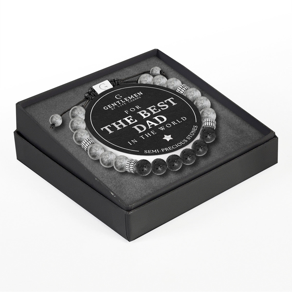 Grey jasper & lava stone semi precious beaded adjustable bracelet - The best dad