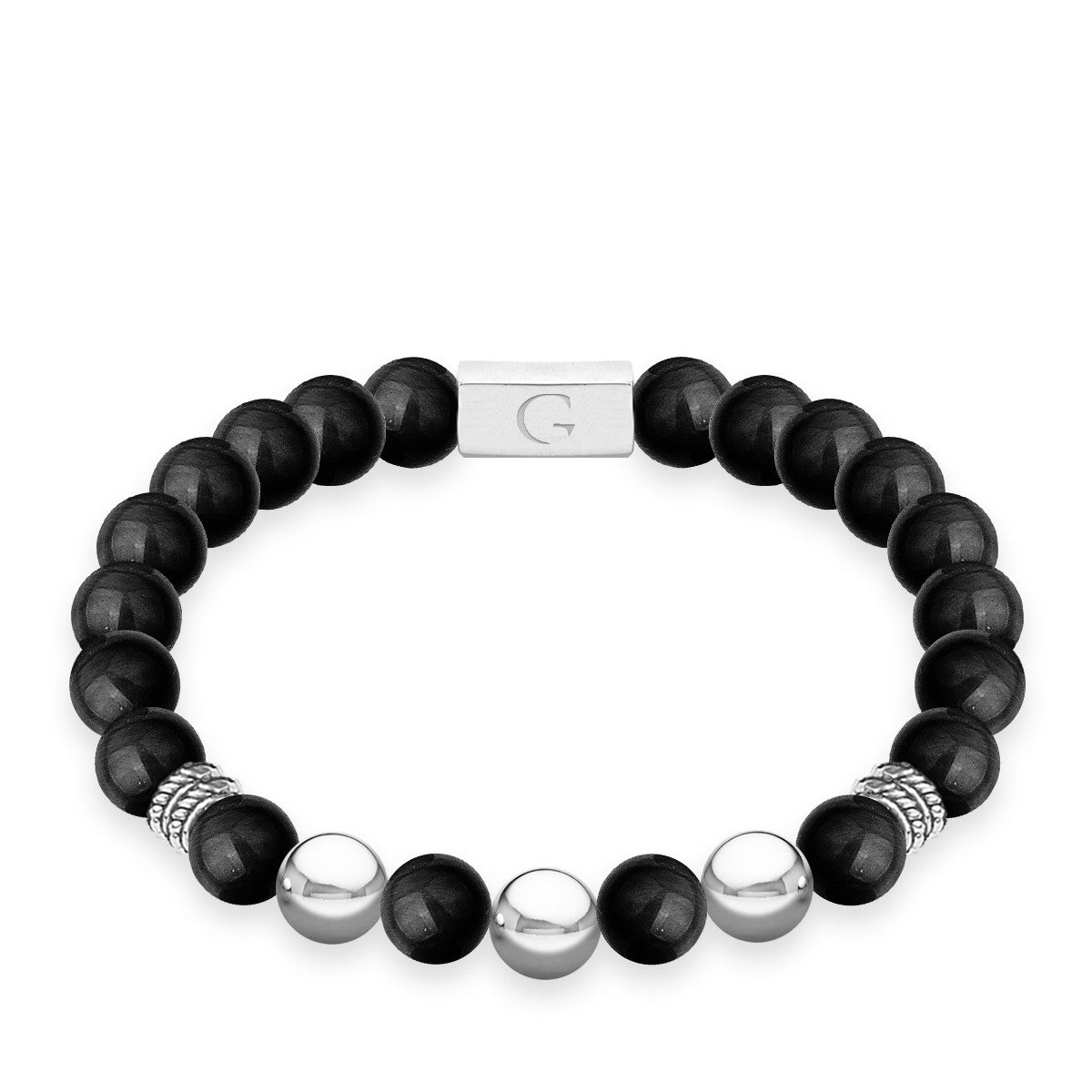 Black agate semi precious beaded elastic bracelet - Congratulations