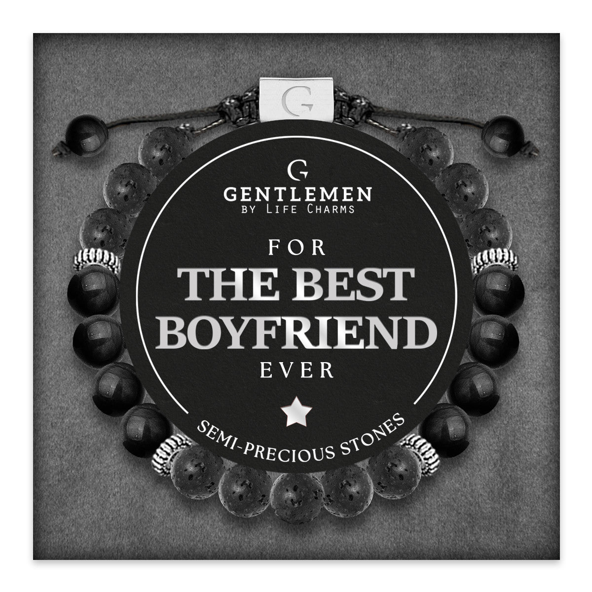 Black agate & lava stone semi precious beaded adjustable bracelet - The best boyfriend