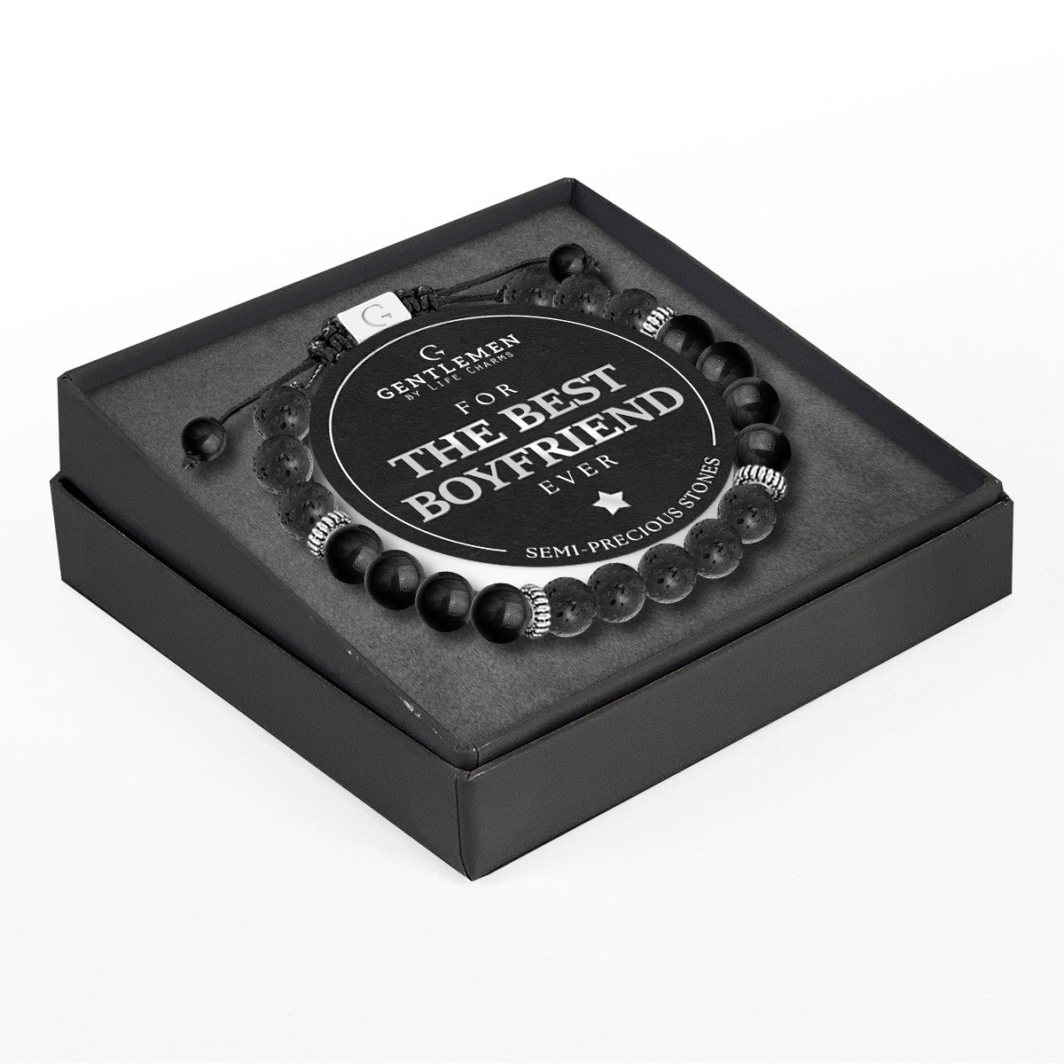 Black agate & lava stone semi precious beaded adjustable bracelet - The best boyfriend