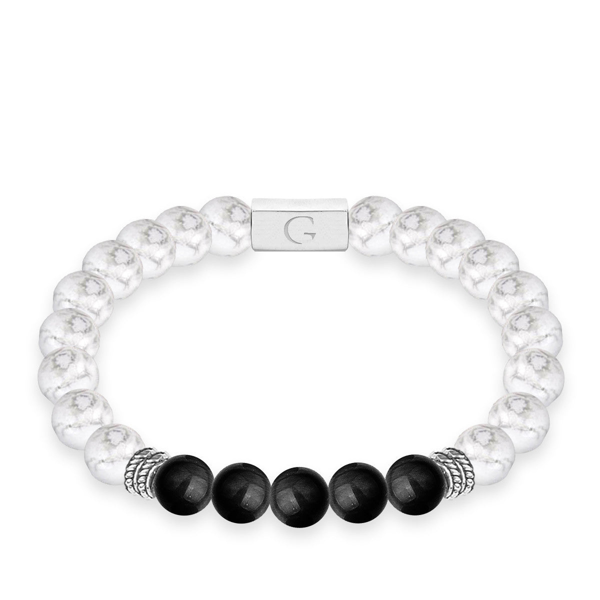 White jasper & black agate semi precious beaded elastic bracelet - Great mate