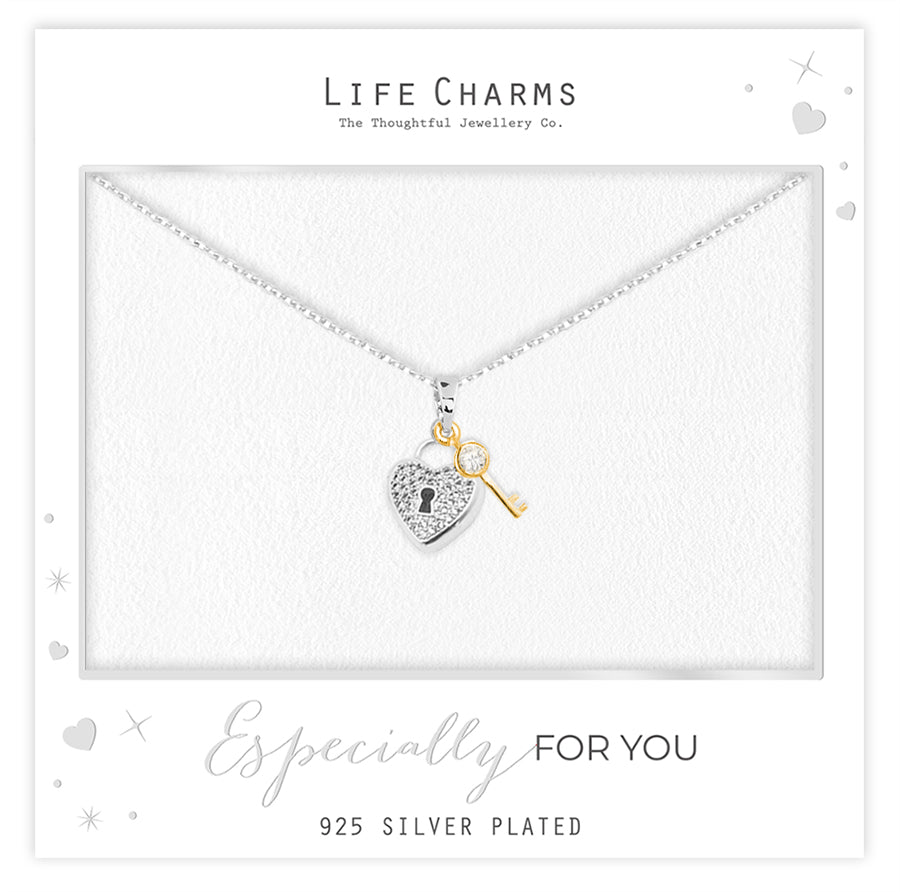 Heart lock & key pendant necklace