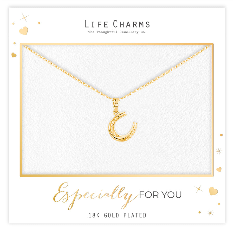 Sparkling horseshoe pendant necklace in gold