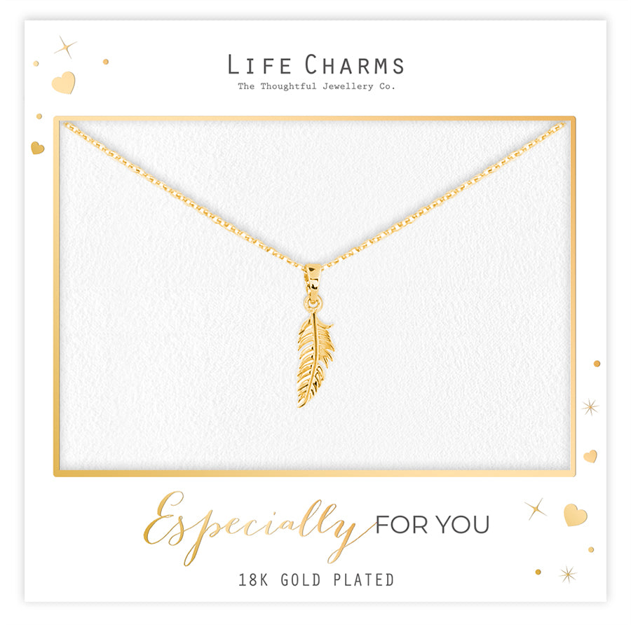 Feather pendant necklace in gold
