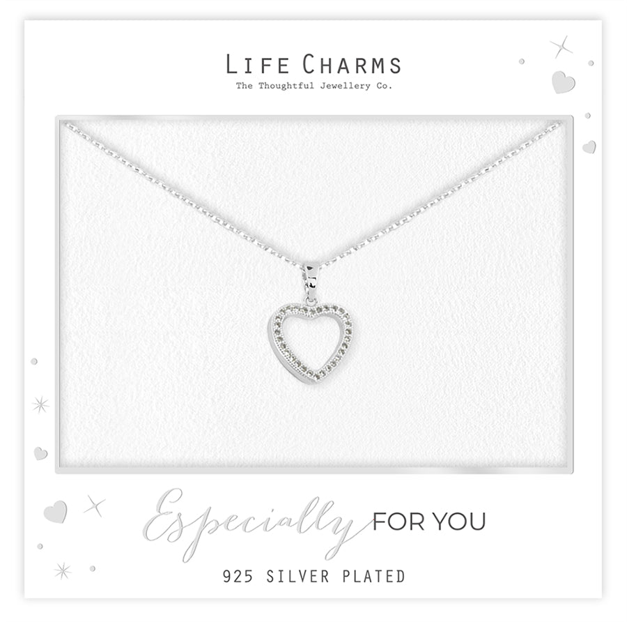 Crystal encrusted open heart pendant necklce