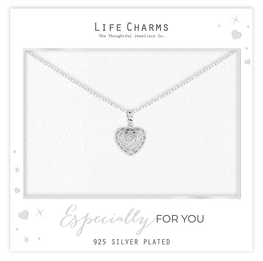 Crystal puffed heart necklace