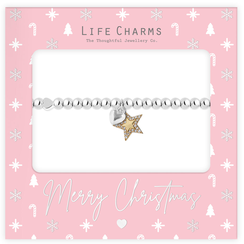 Merry Christmas Sparkly Gold Star Bracelet Gift