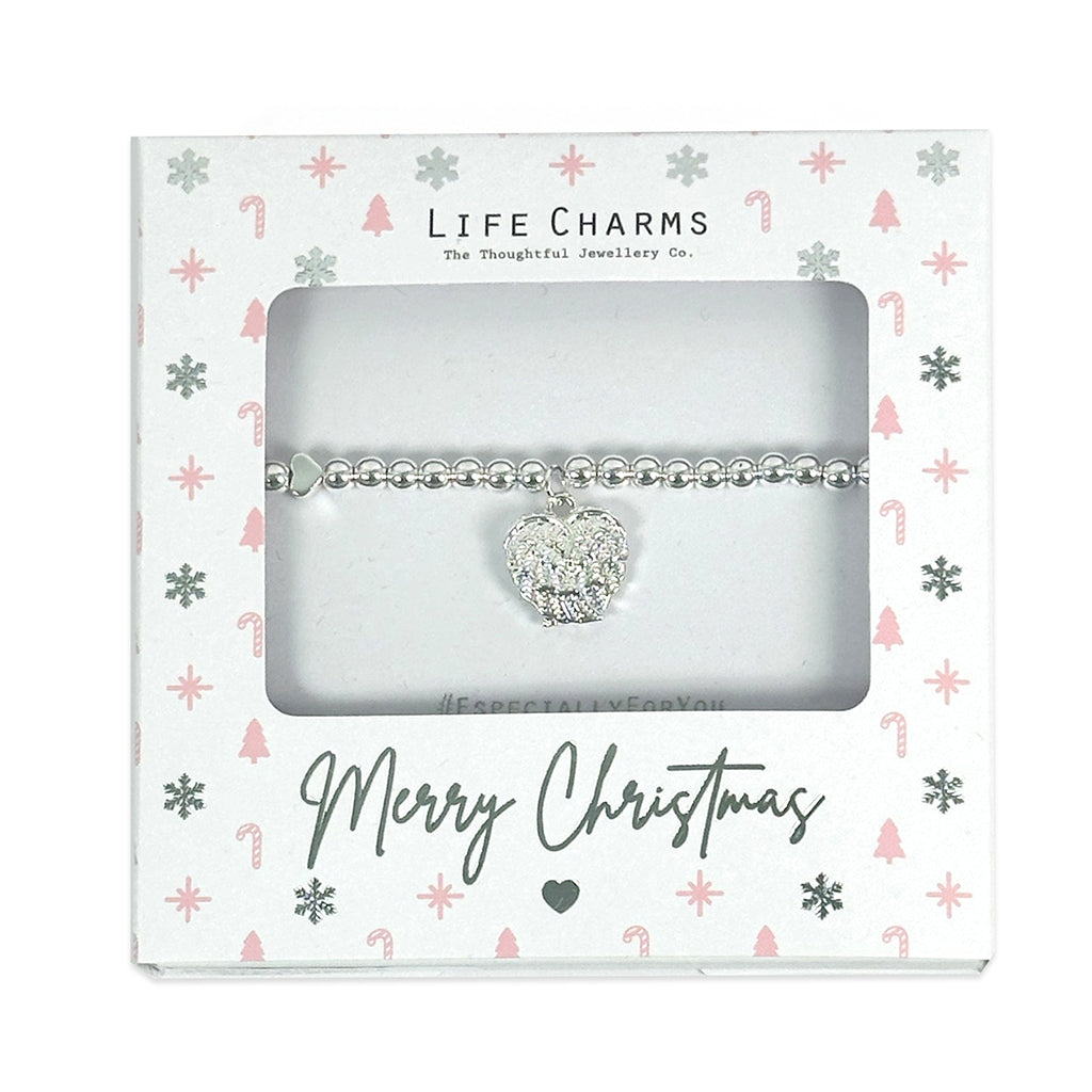 Merry Christmas Silver Angel Wings Heart Bracelet Gift