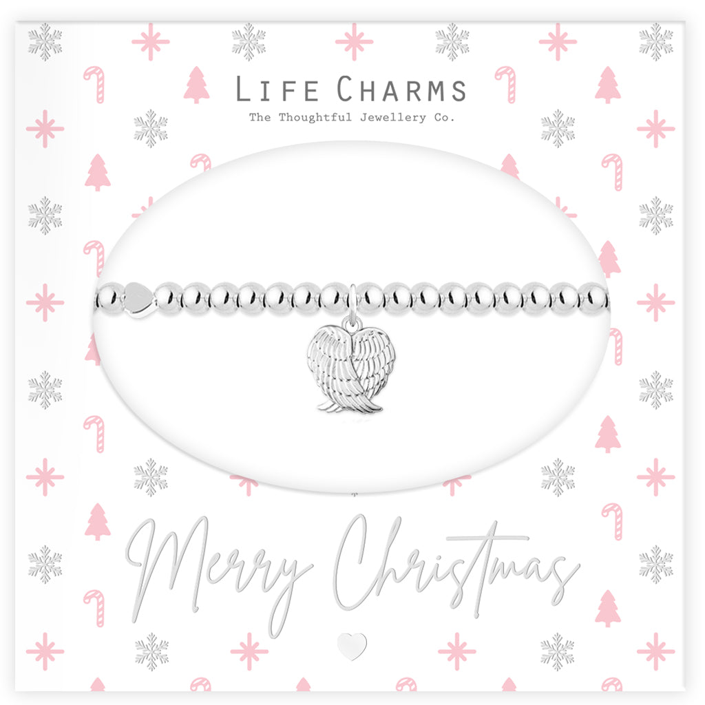 Merry Christmas Silver Angel Wings Heart Bracelet Gift