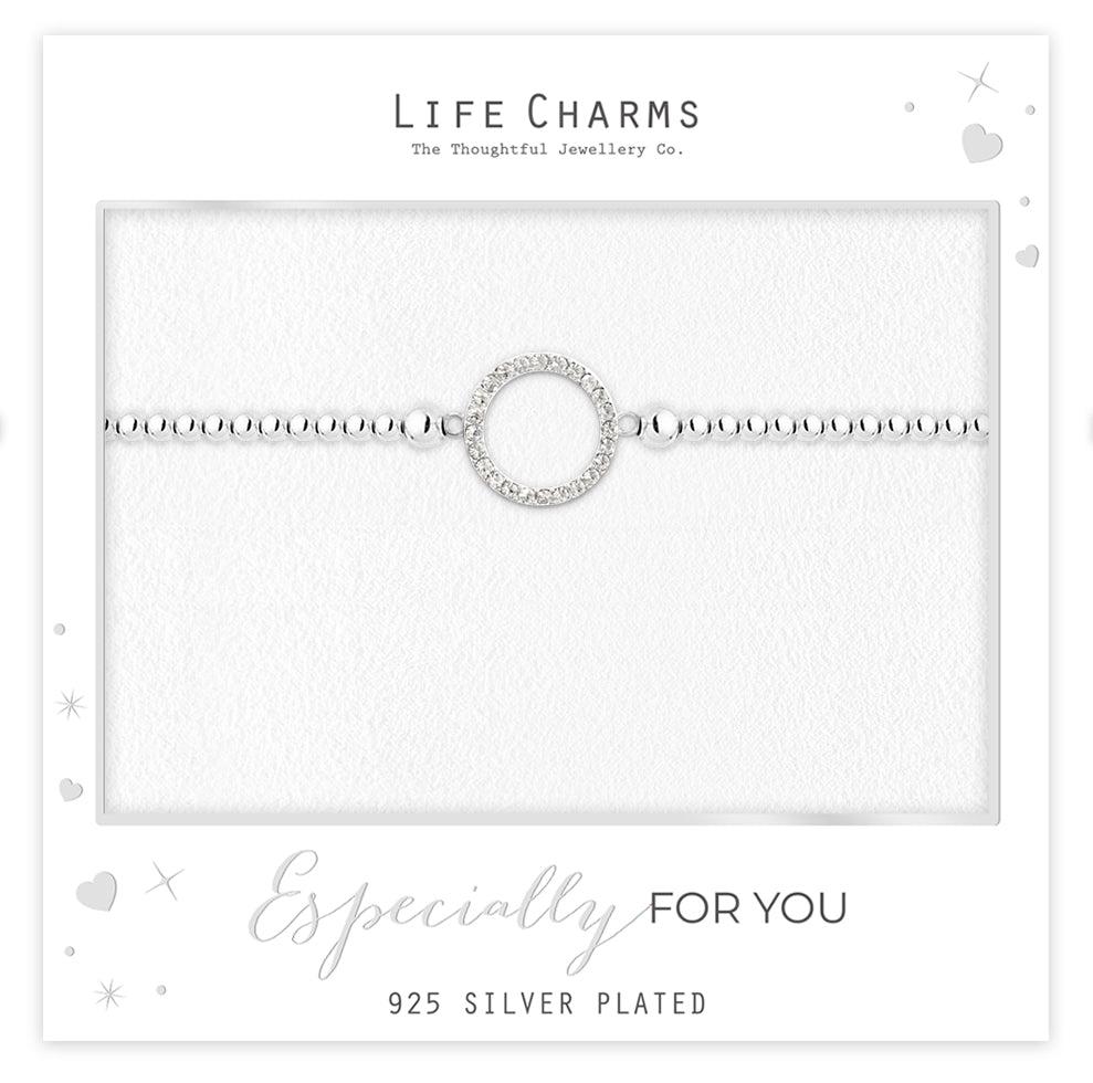 Open crystal circle bracelet in silver