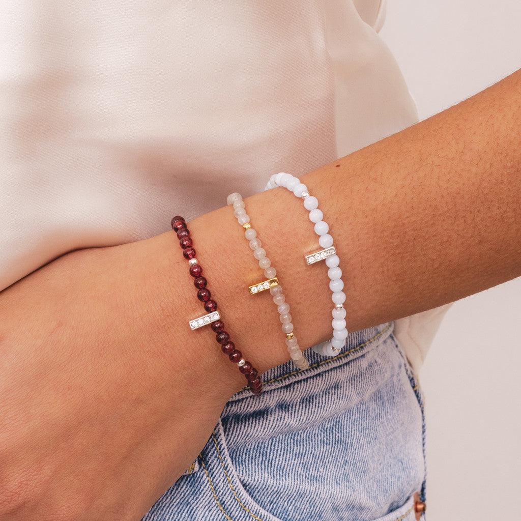 Carnelian & silver beads healing crystals bracelet