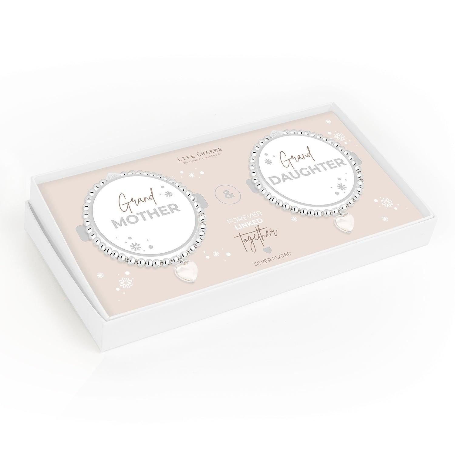 Grandmother & Granddaughter pearl heart charm bracelet set