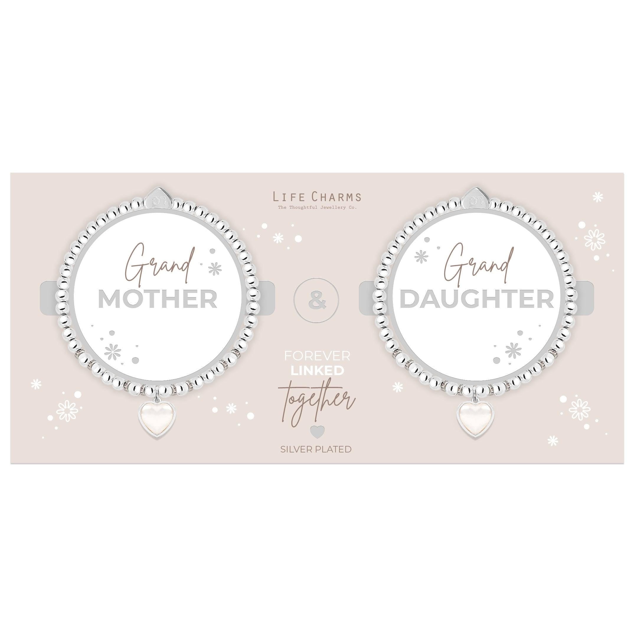 Grandmother & Granddaughter pearl heart charm bracelet set