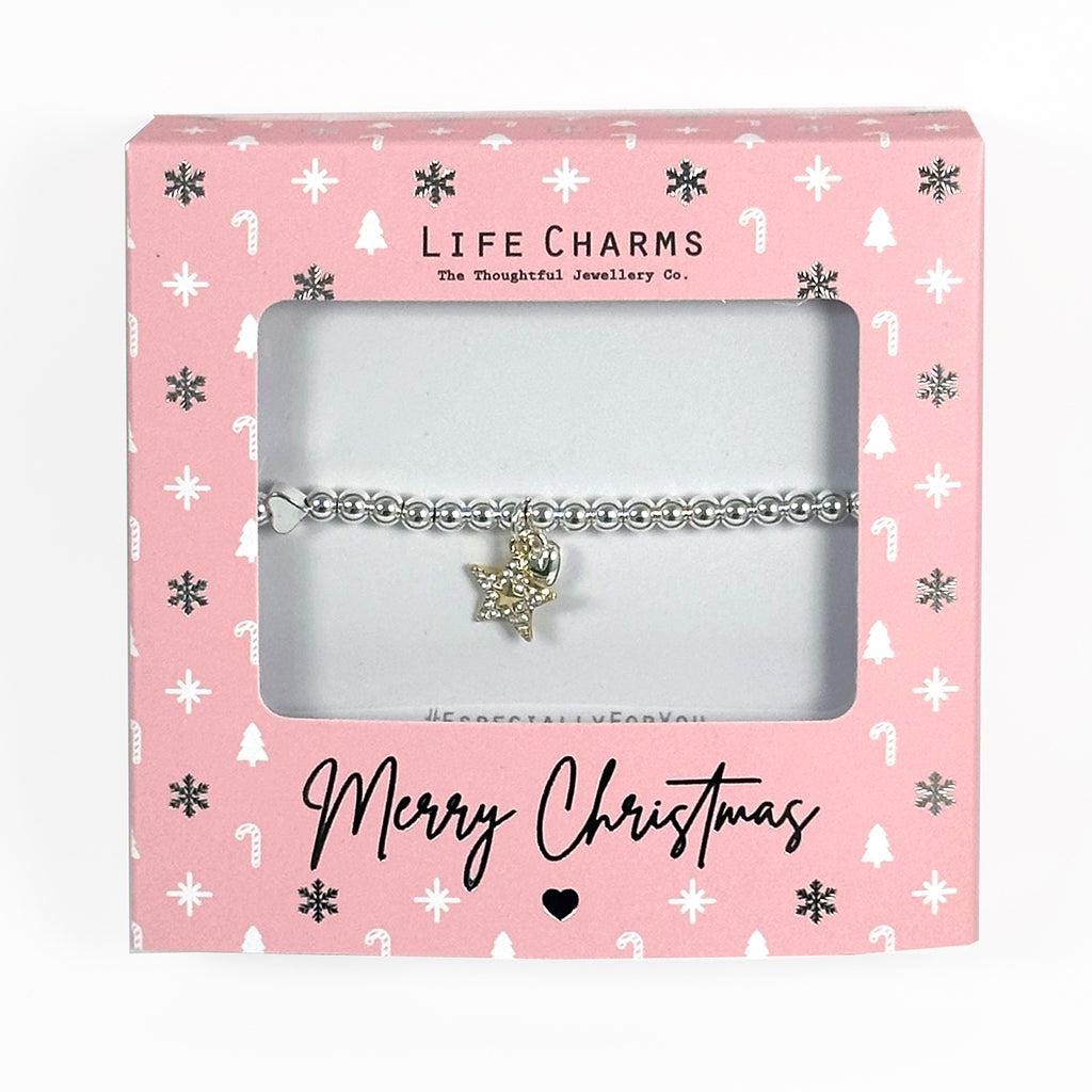 Merry Christmas Sparkly Gold Star Bracelet Gift
