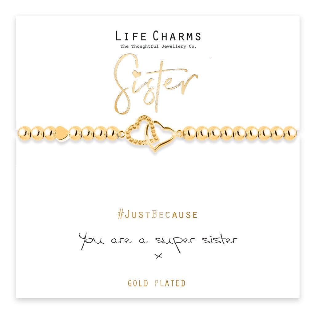 Super Sister gold hearts charm bracelet