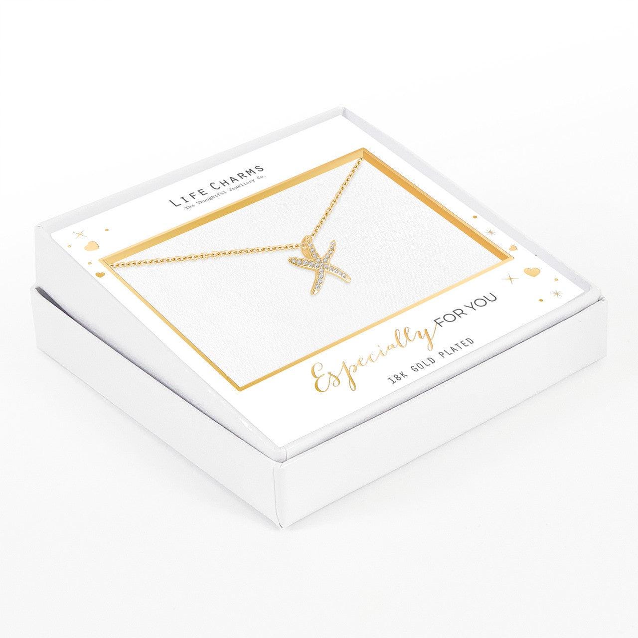 Sparkle starfish pendant necklace in gold