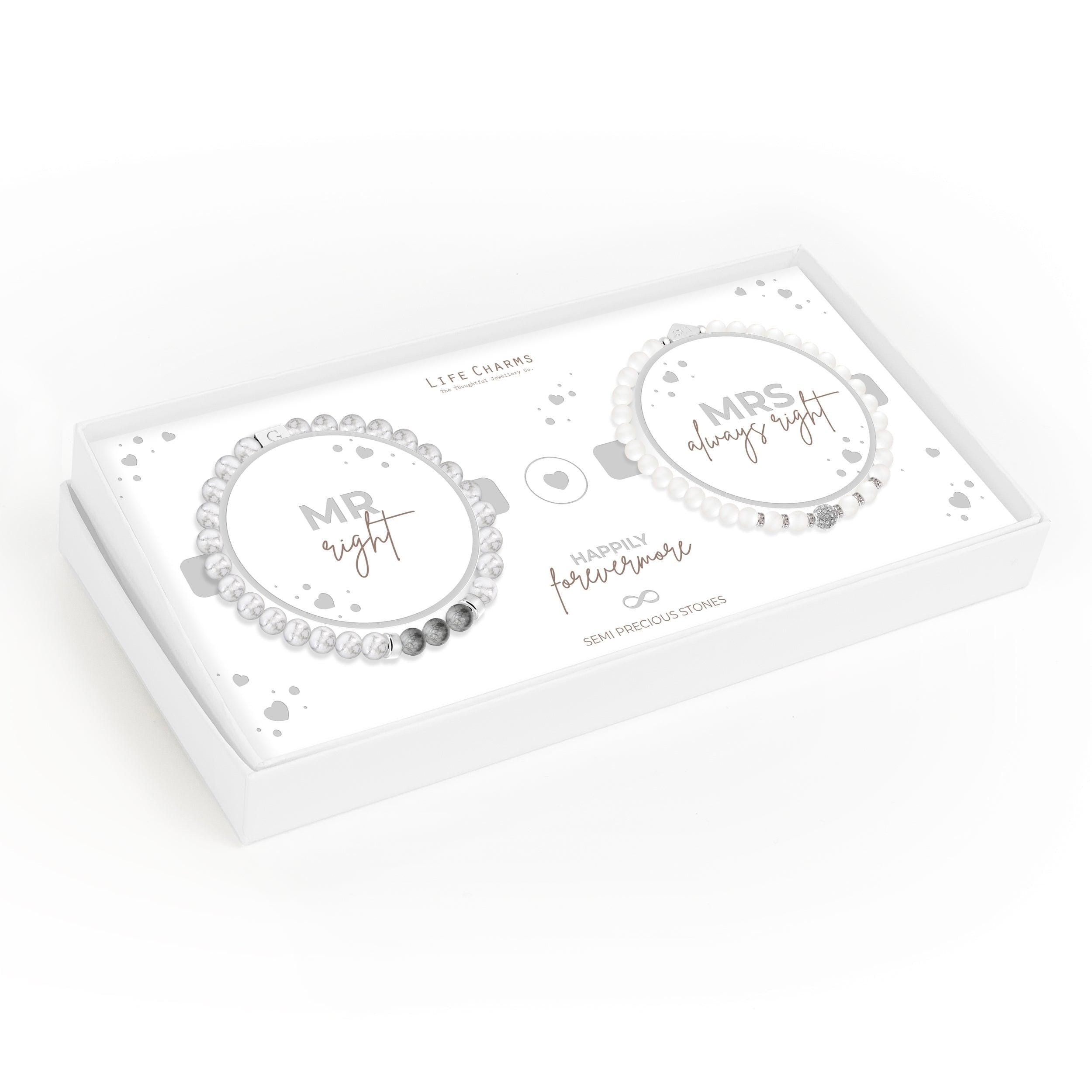Mr right & Mrs always right semi precious stones bracelet set