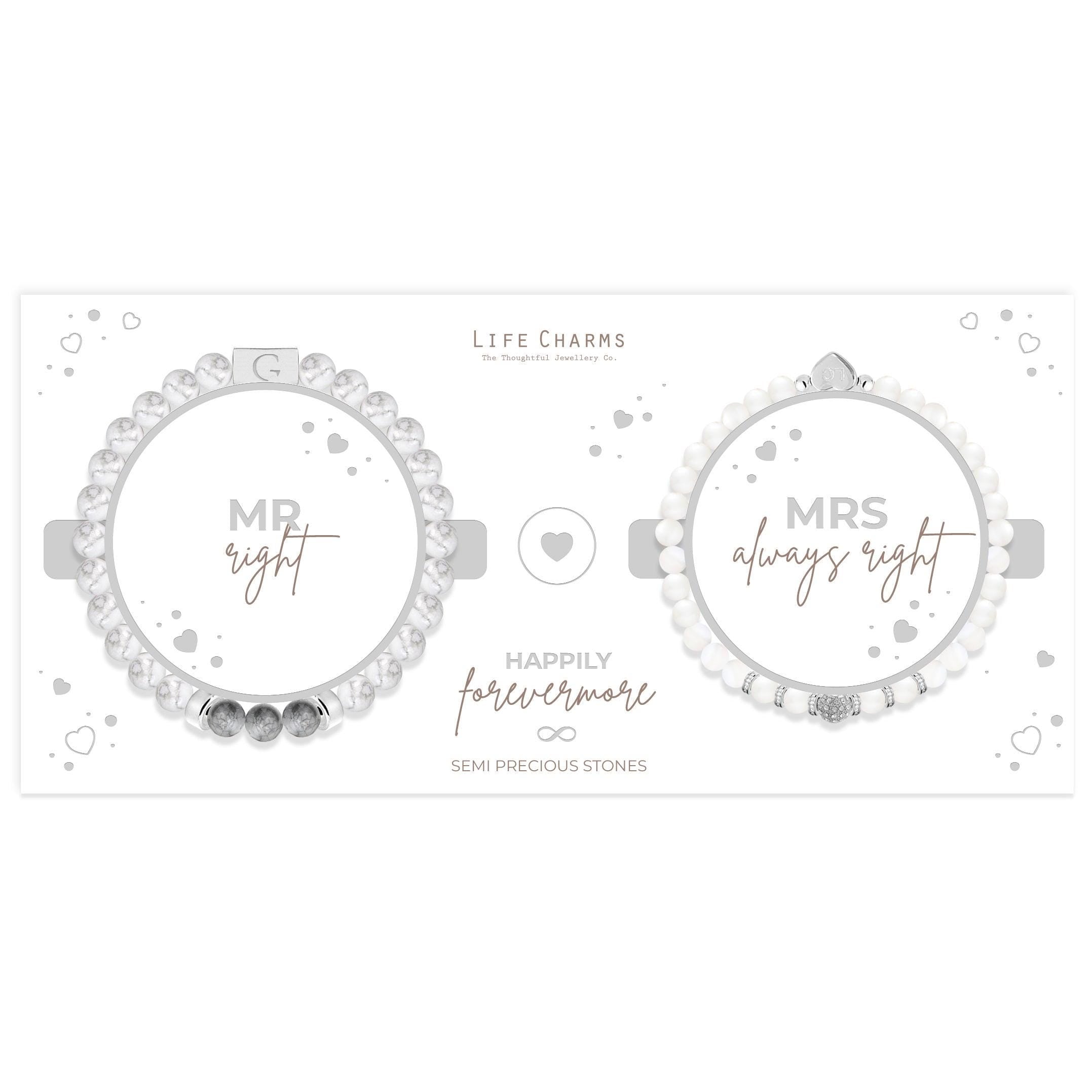 Mr right & Mrs always right semi precious stones bracelet set