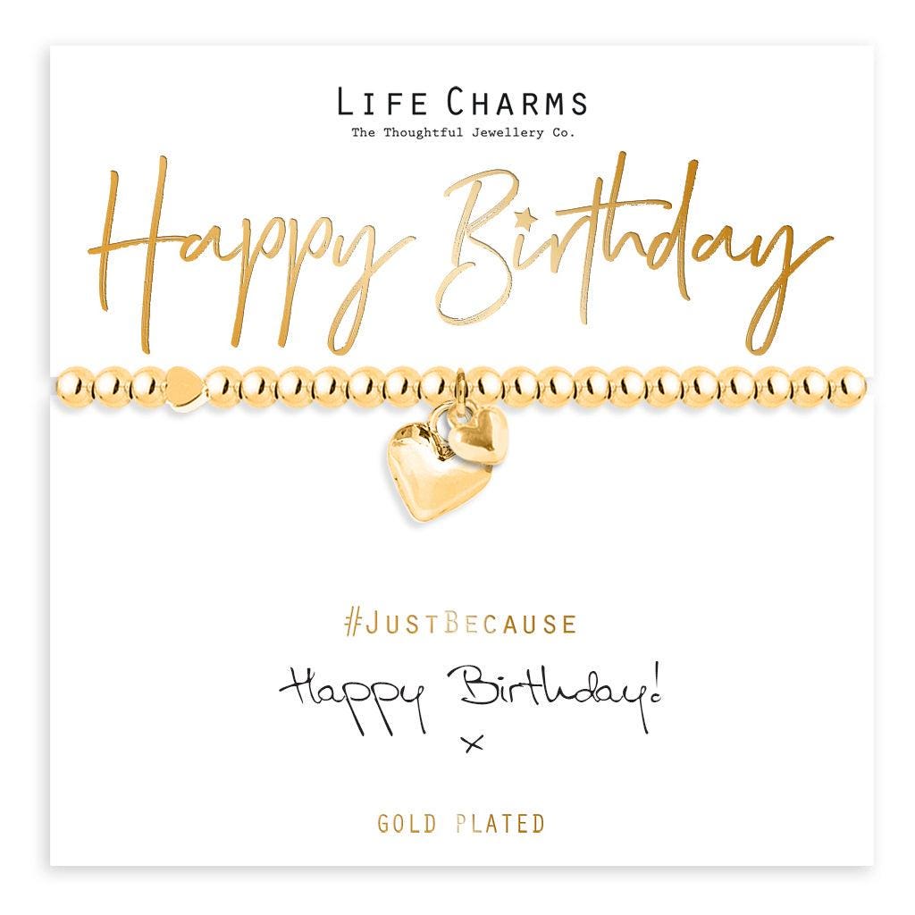 Happy Birthday gold hearts charm bracelet