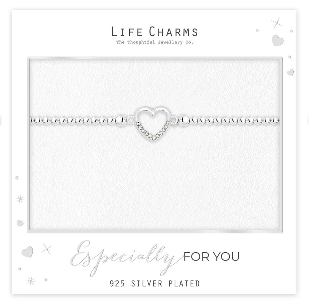 Open crystal heart bracelet in silver
