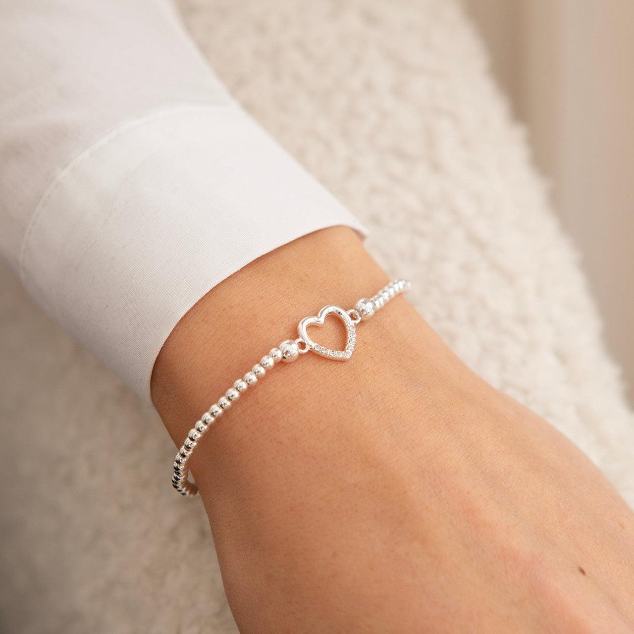 Open crystal heart bracelet in silver