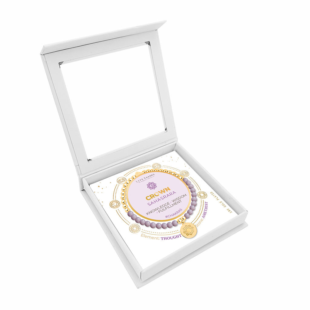 Crown chakra amethyst bracelet in gold