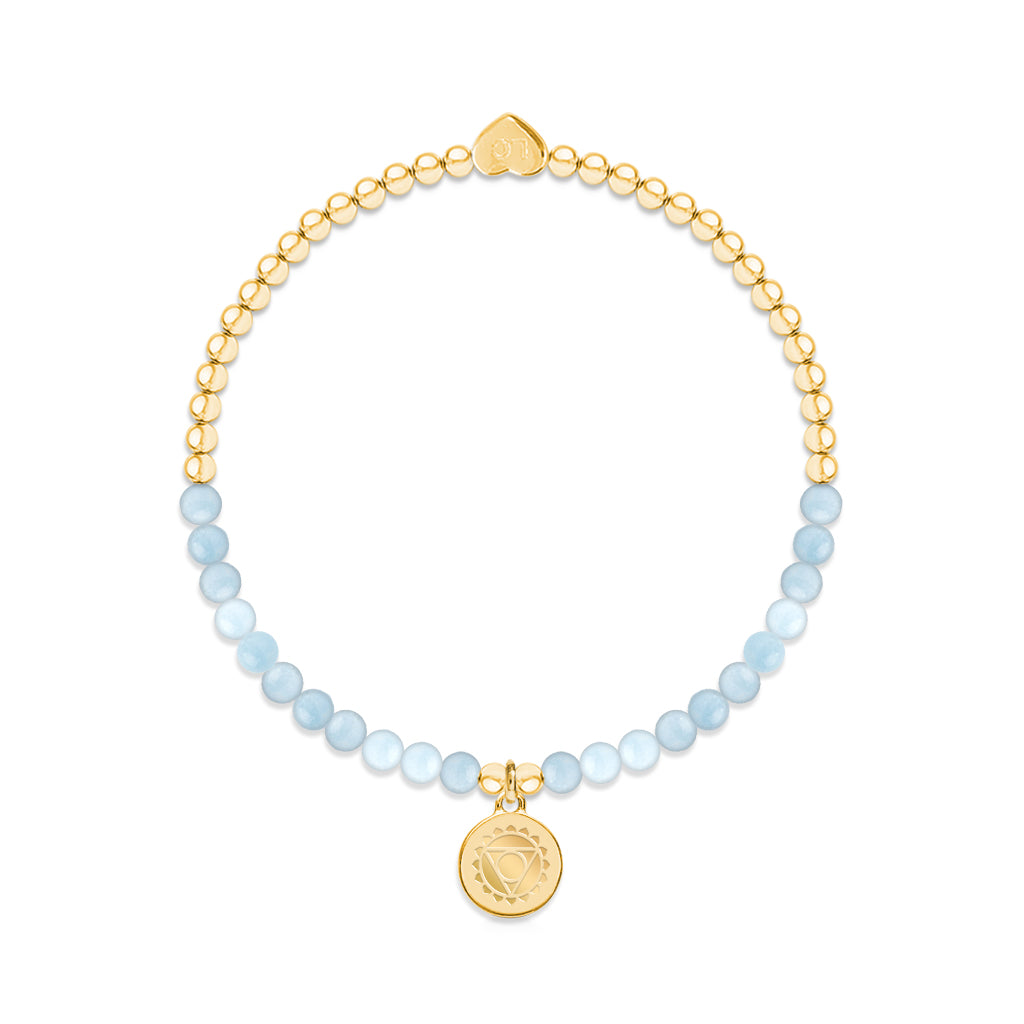 Throat chakra aquamarine bracelet in gold