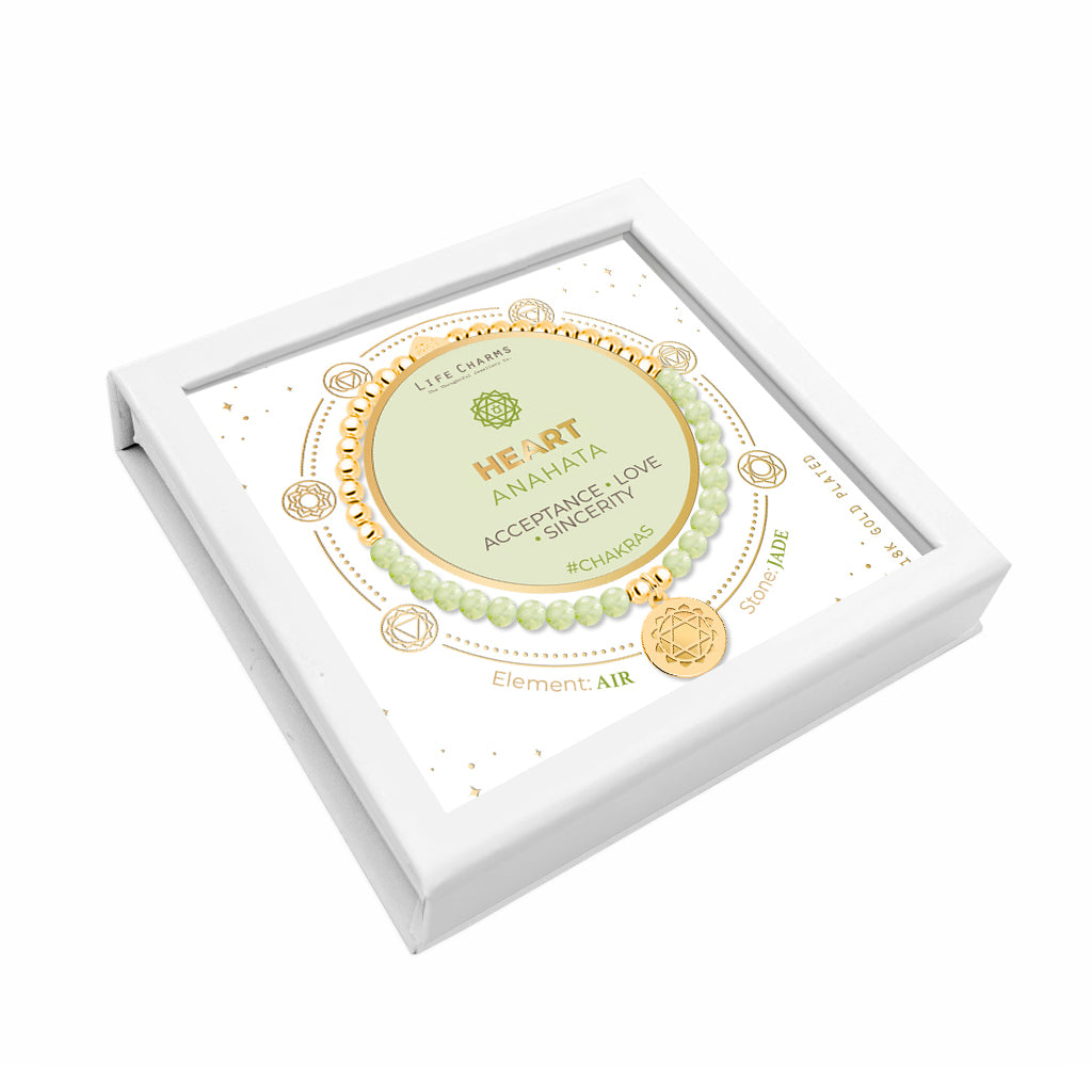 Heart chakra jade bracelet in gold