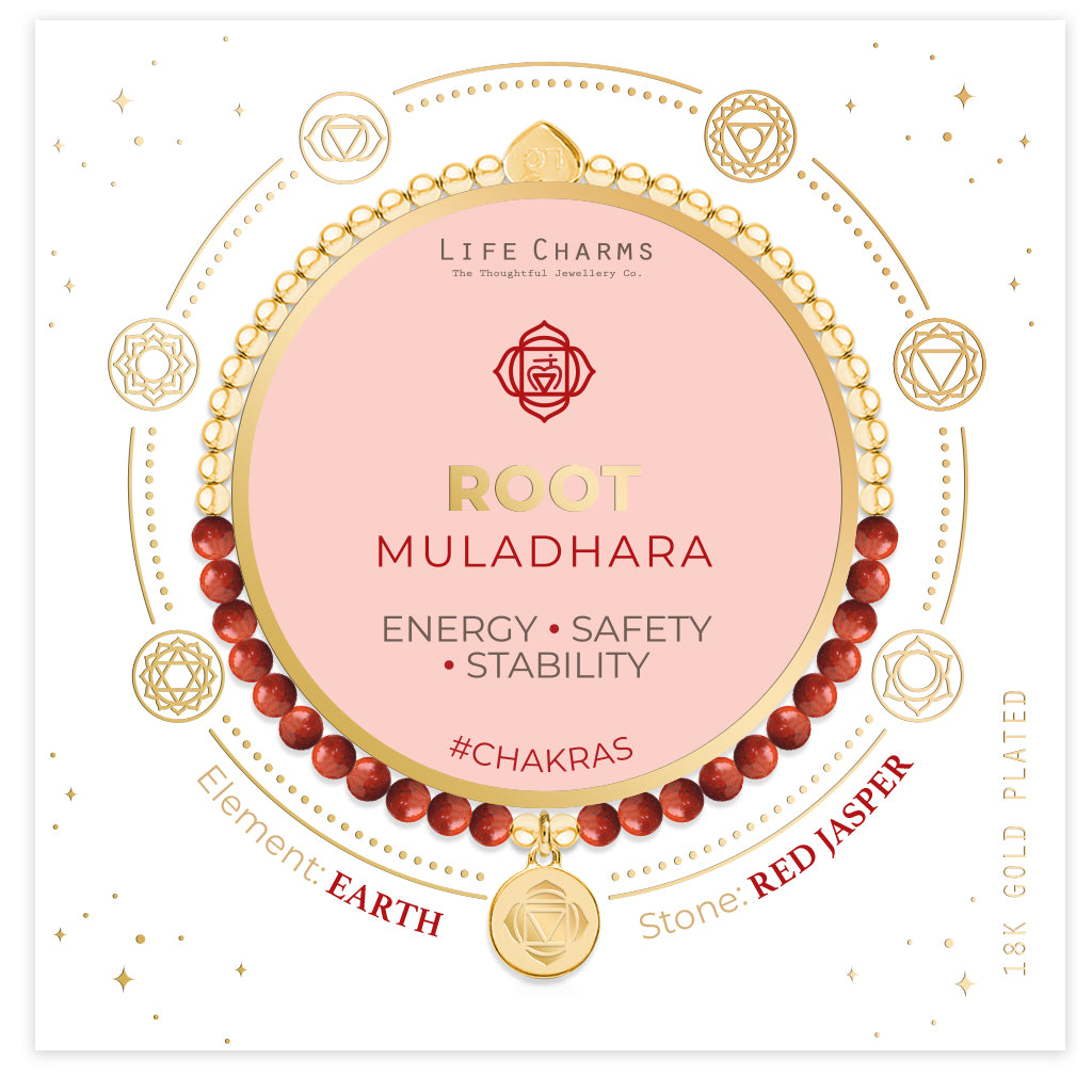 Root chakra red jasper bracelet in gold