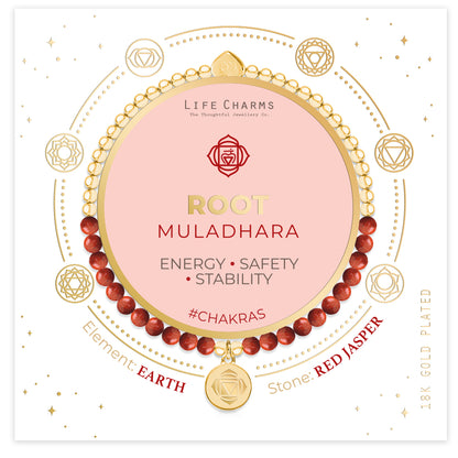 Root chakra red jasper bracelet in gold
