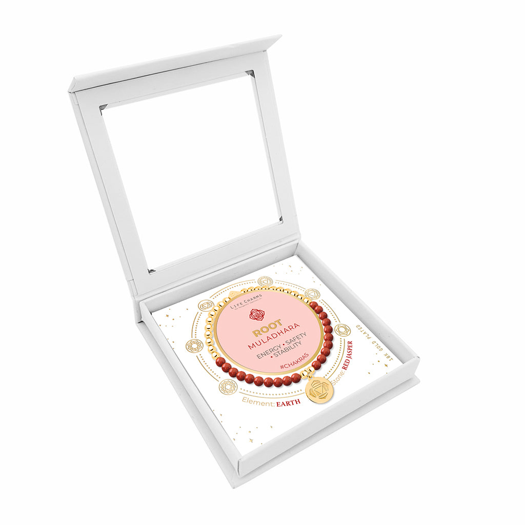 Root chakra red jasper bracelet in gold