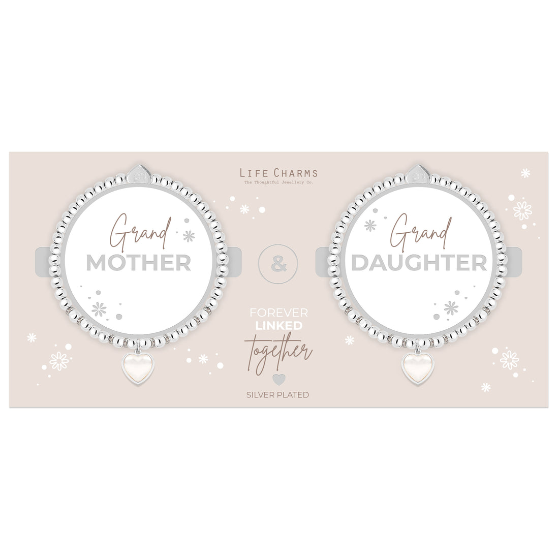 Grandmother & Granddaughter pearl heart charm bracelet set