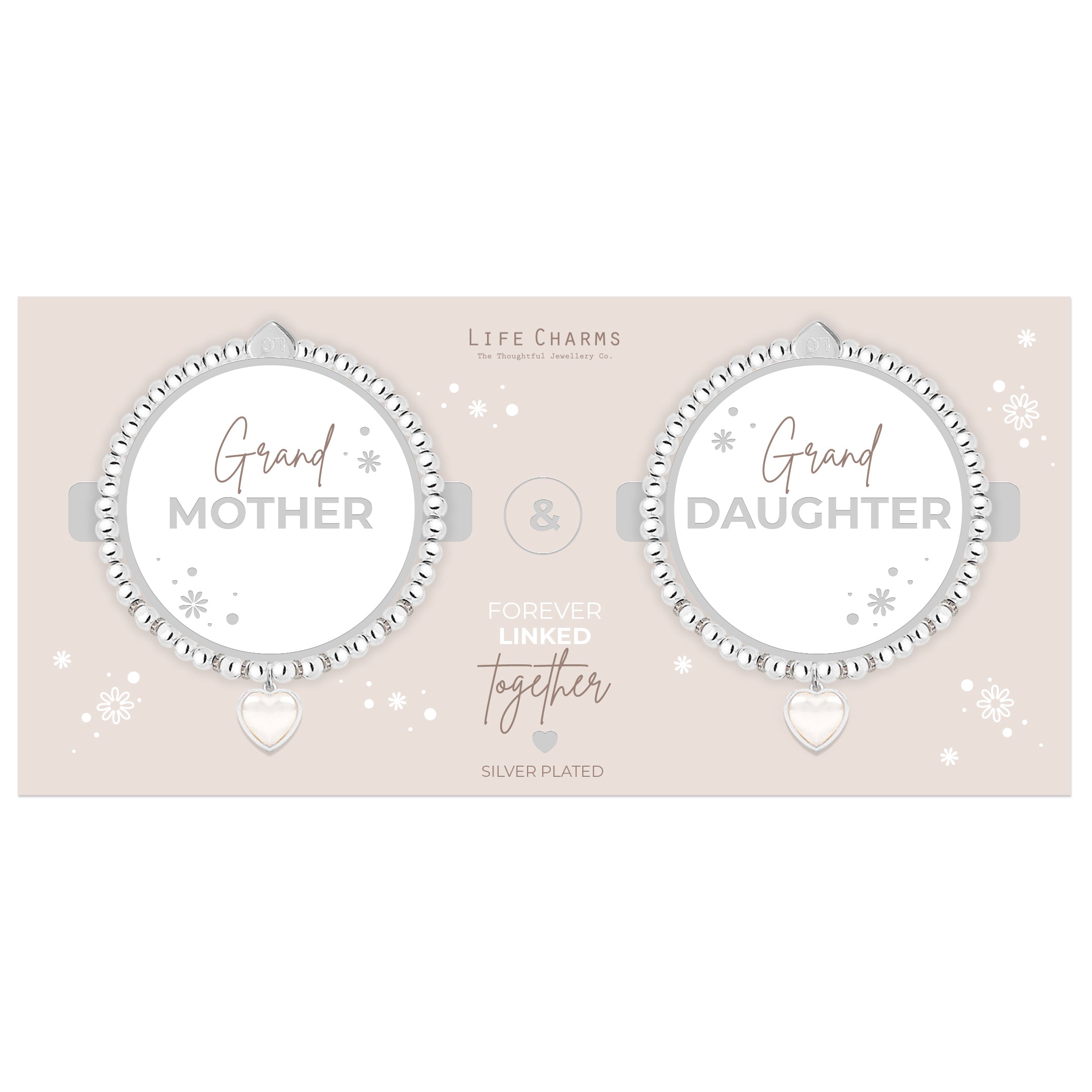 Grandmother &amp; Granddaughter pearl heart charm bracelet set