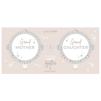 Grandmother &amp; Granddaughter pearl heart charm bracelet set