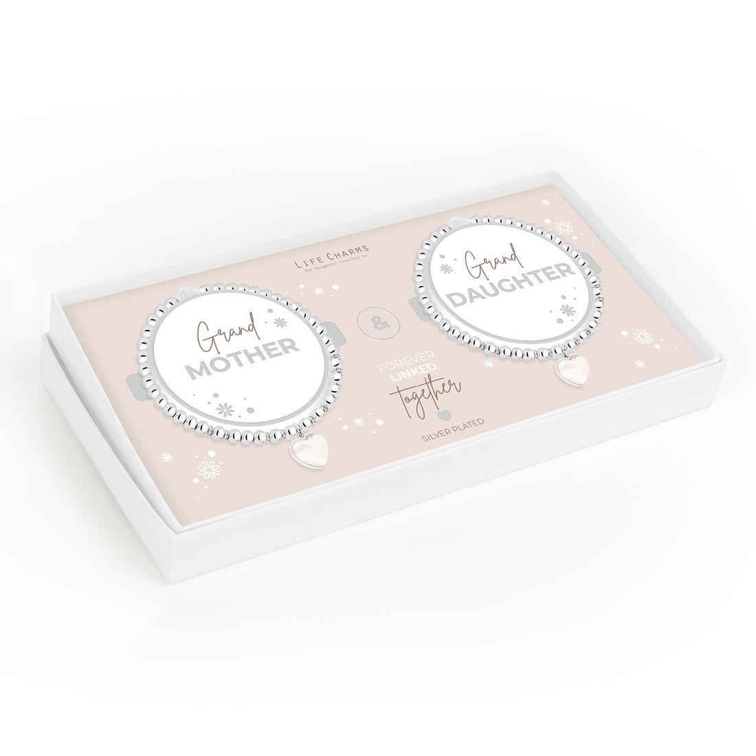 Grandmother &amp; Granddaughter pearl heart charm bracelet set
